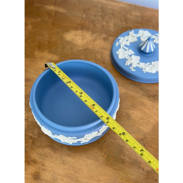 Vintage 1973 Wedgwood Made in England Blue Jasperware Round Trinket Box For Sale - Image 11 of 11
