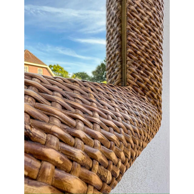 Italian Rattan Rectangular Wall Mirror with Thick Curve Edges, 1970s For Sale - Image 9 of 16