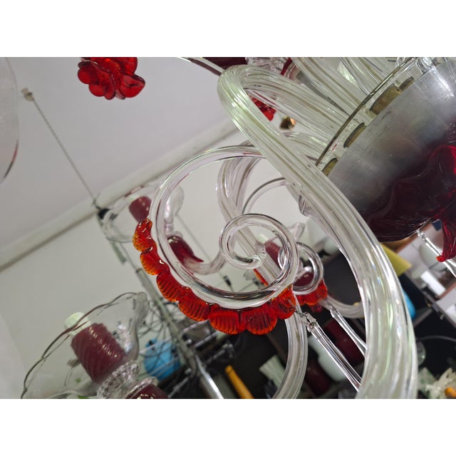 Chandelier in Transparent and Ruby ​​red Glass in Galliano and Murano Iron For Sale - Image 4 of 18