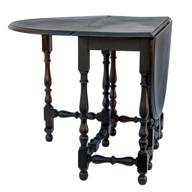 Traditional Vintage Gate Leg Mahogany Drop Leaf Table in Black For Sale - Image 3 of 8
