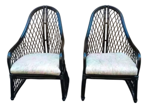 Black Rattan Armchairs, 1970s, Set of 2