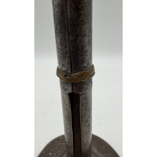A Antique Pennsylvania Folk Art Iron and Brass Hog Scraper Candle Stick, Circa 1830's Probably made in Pennsylvania, circa...