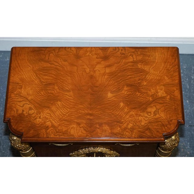 French Empire Style Gold Detailed Burr Walnut Bedsides Nightstands, Set of 2 For Sale - Image 5 of 12