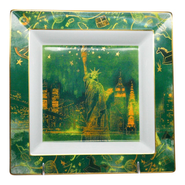 Rosenthal Statue of Liberty Green Gold Porcelain Catchall Trinket Dish For Sale