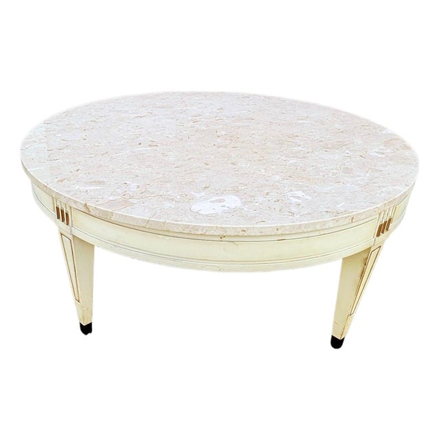 Vintage Neoclassical Round Coffee Table Marble Top For Sale