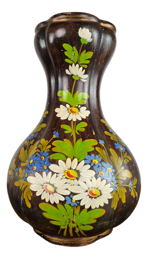 Brown Ceramic Vase with Floral Decorations, 1990