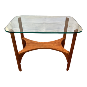 1990s Modern Glass Top Side Table With Sculptural Walnut Base