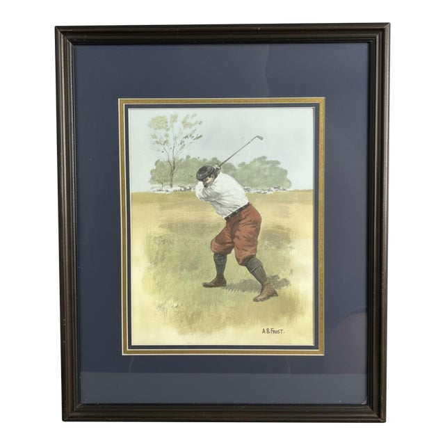 Vintage a.b. Frost “The Duffer” Golf Print, Framed Sporting Art For Sale