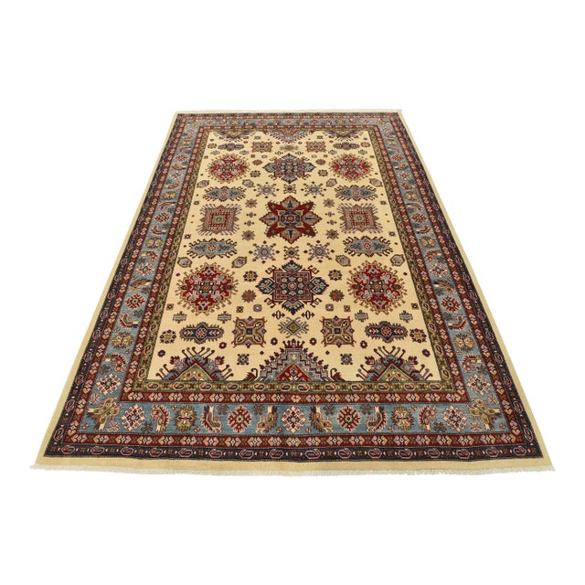 Kazak Rug 8’9” X 11’10” Beige Wool Tribal Hand-Knotted Oriental Carpet For Sale