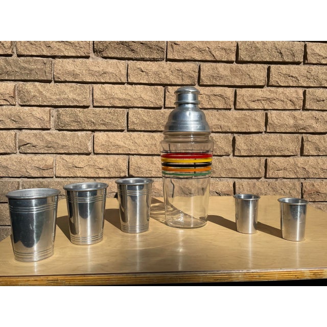 1950s Mid-Century Modern Retro Stripped Cocktail Shaker Set- 6 Pieces For Sale - Image 9 of 10