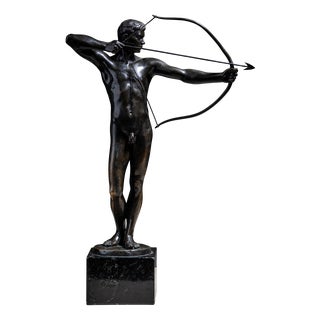 Paul Moye, Archer, Early 20th Century, 1890s, Bronze on Stone Base For Sale