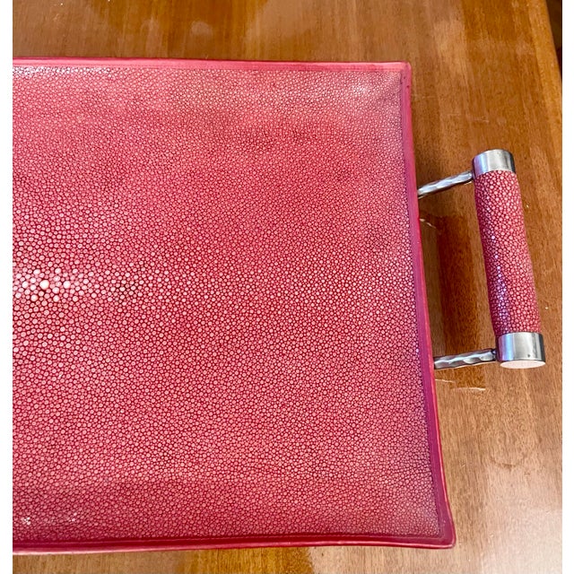 1990 Red Shagreen Tray With Two Handles, Italy For Sale - Image 4 of 11