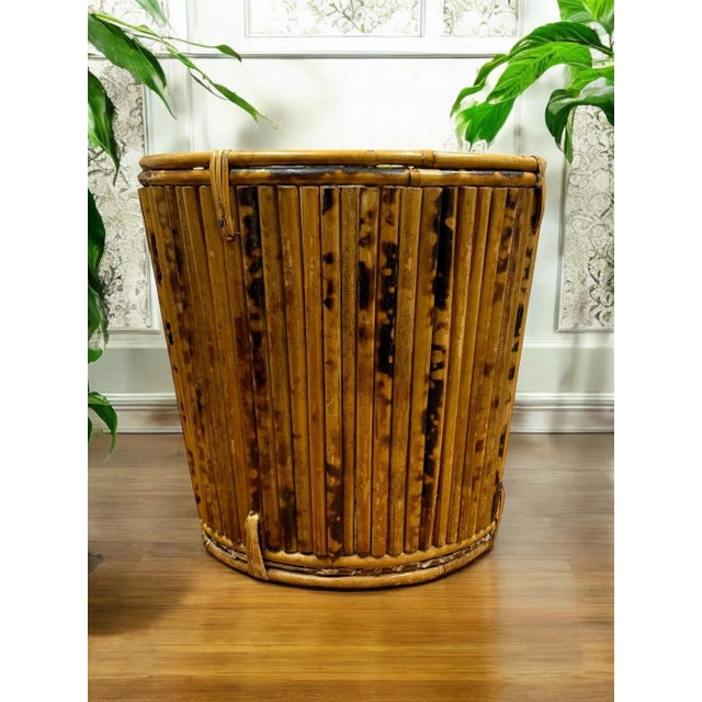 Gabriella Crespi Tortoise Pencil Bamboo and Rattan Basket Planter For Sale - Image 4 of 12