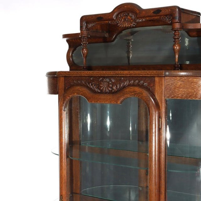 1900 - 1909 Antique Rj Horner Foliate Carved Oak China Cabinet With Mirror Circa 1900, Attributed For Sale - Image 5 of 17
