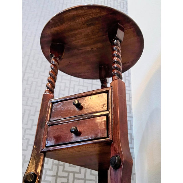 Brown Mid 20th Century Georgian-Style Mahogany Plant Stand With Barley Twist Legs, 2 Drawers & Undershelf For Sale - Image 8 of 12