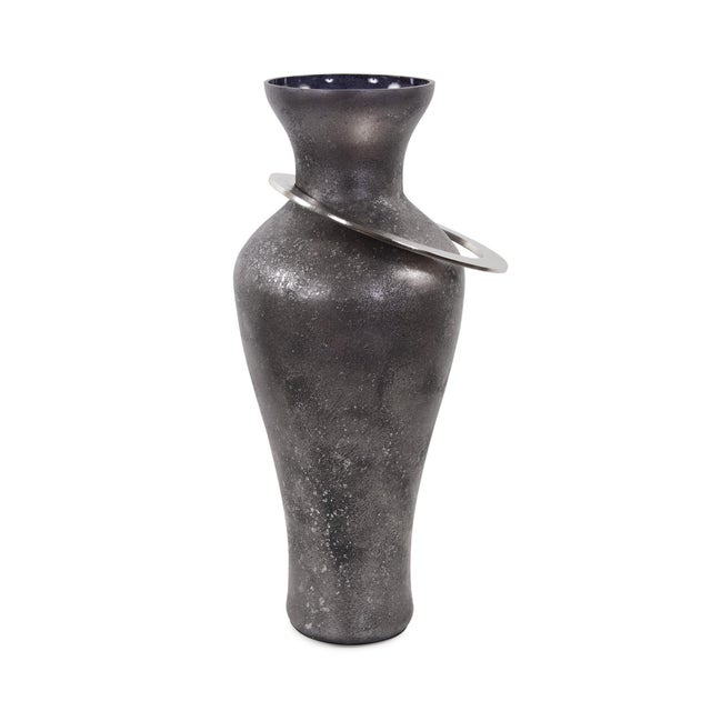 Kenneth Ludwig Chicago Black Ore Glass Vase with metal accent- Medium For Sale - Image 4 of 11