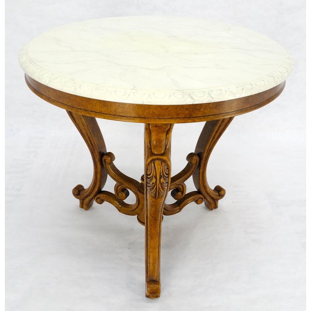 Traditional Fine Carved Wood Base Marble Top 31” Diameter Gueridon Center Table Widdicomb For Sale - Image 3 of 18