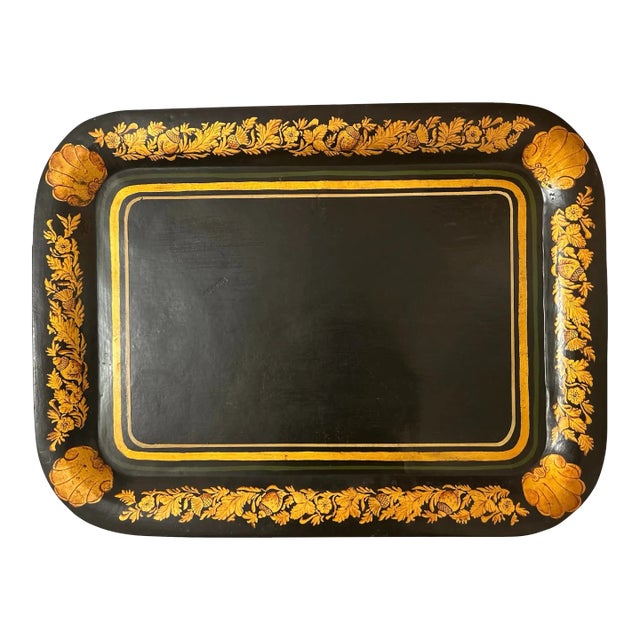 Large Early 19th Century Black Tole Tray For Sale