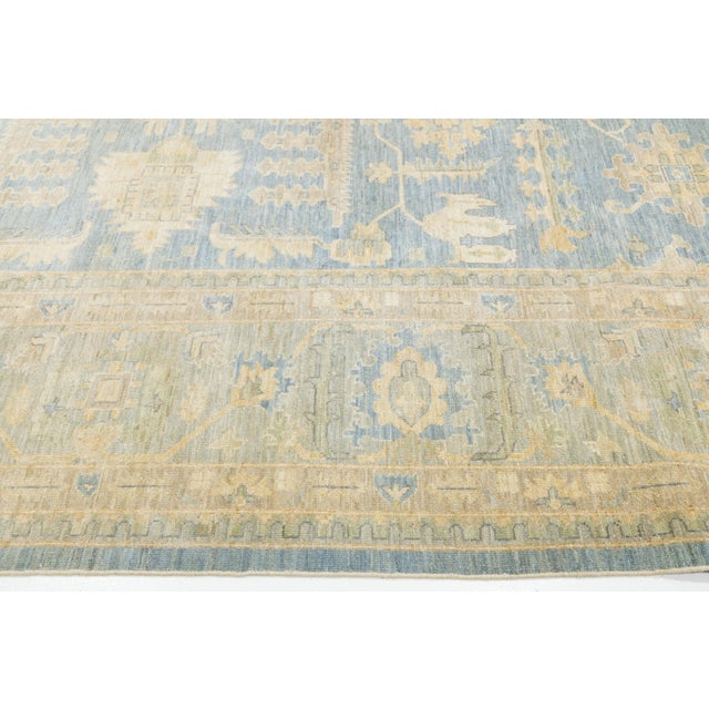 Modern Hand-Knotted Oushak Style Wool Area Rug in Soft Sky Blue and Cream For Sale - Image 4 of 12