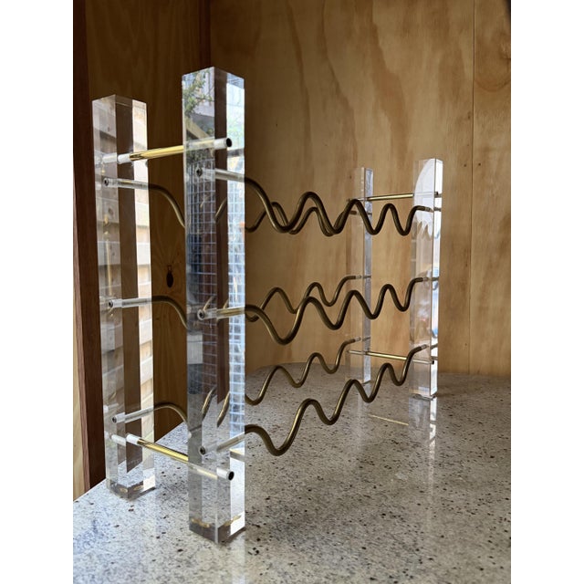 Hollywood Regency Acryllic Glass and Brass Sinuous Wave Wine Rack, 1970s For Sale - Image 13 of 16