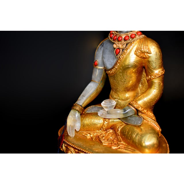 Late 20th Century Natural Rock Crystal Gilt Bronze Buddha Nepal Authenticity Seal For Sale - Image 10 of 18
