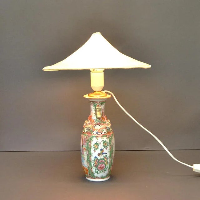 Cantonese Rose Porcelain Table Lamp For Sale - Image 3 of 10