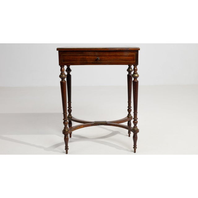 Wood 1880-1889 France Rich Mahogany Mahogany Side Table With Drawer For Sale - Image 7 of 10