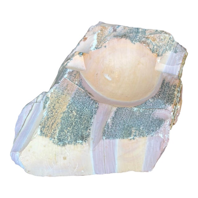 1970s Italian Organic Modern Pink Marble Onyx Ashtray For Sale
