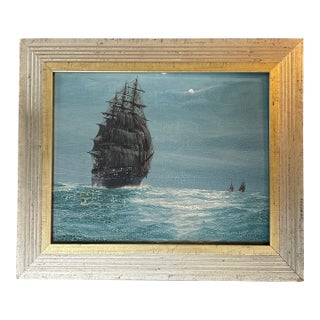 1950's Original Tall Ship at Sea Nautical Seascape Painting For Sale
