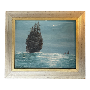1950's Original Tall Ship at Sea Nautical Seascape Painting