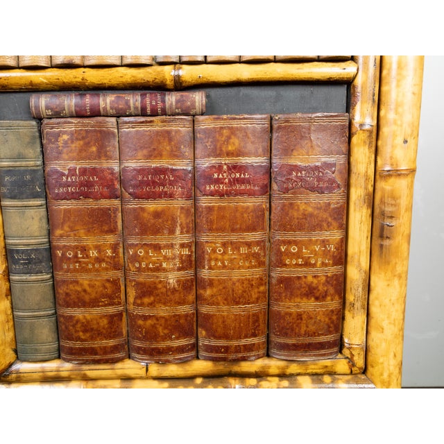 Chinoiserie English 1900s Bamboo Cabinet with Faux Books Façade and Splaying Legs For Sale - Image 3 of 11