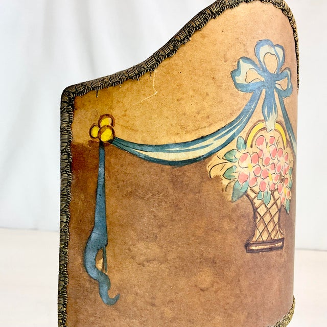 Late 1800s Antique French Art Nouveau Candle Holders With Painted Shades - A Pair. For Sale - Image 12 of 12