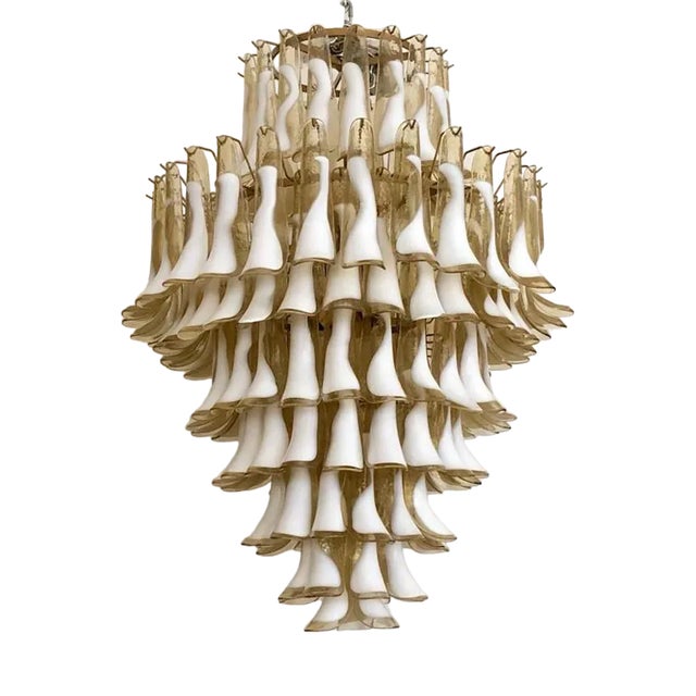 Mid-Century Round Chandelier in White Murano Glass, 2000s For Sale
