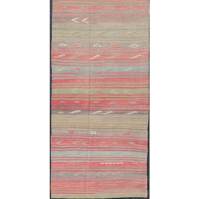 Textile Mid 20th Century Colorful Vintage Turkish Flat-Weave Runner With Dynamic Stripe Design For Sale - Image 7 of 12