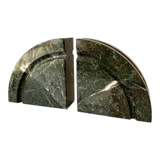 1980's Art Deco Style Green Marble Bookends - a Pair For Sale