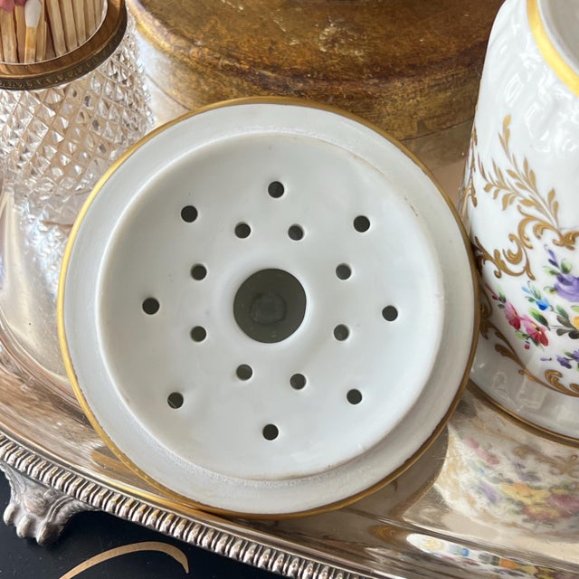1960s 1960s Camille Le Tellac hand-painted jar with flowers and gilt accents // made in Paris // elegant French style decor // porcelain jar with lid For Sale - Image 5 of 18