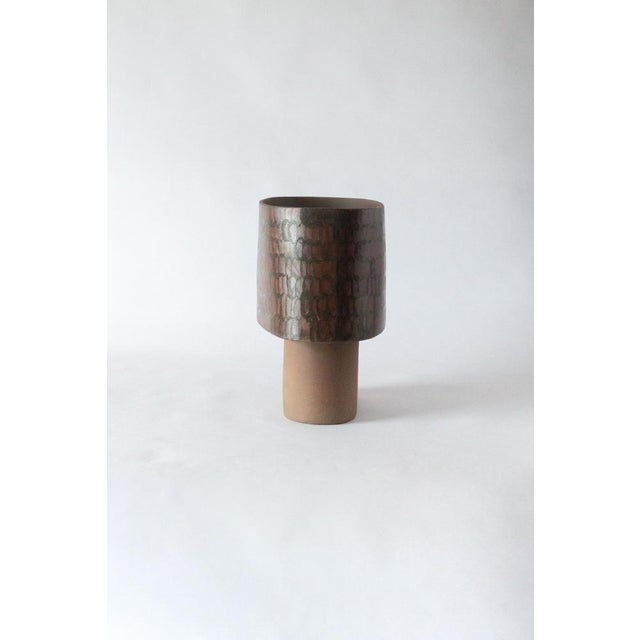 Contemporary Small Brown Table Lamp in Stoneware with Hand-Painted Glaze by Lucas Huillet For Sale - Image 3 of 14