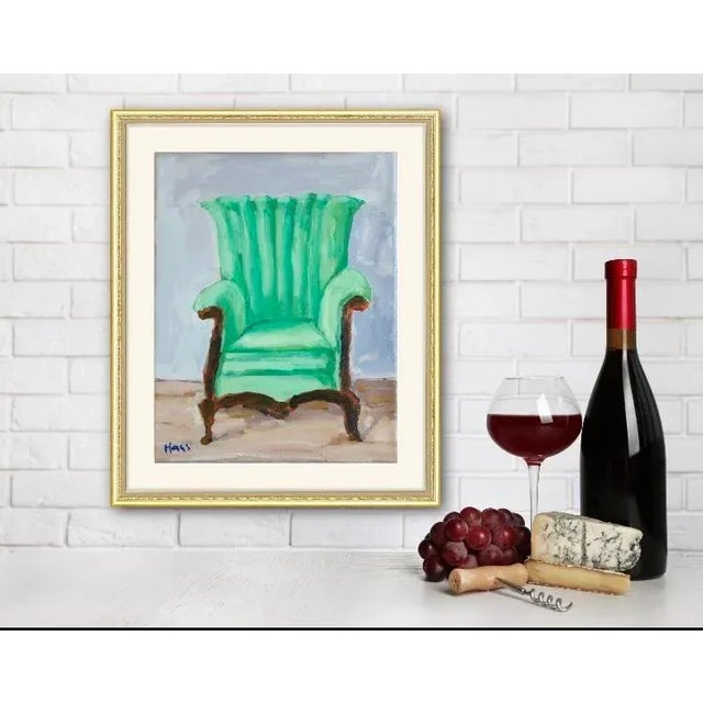 "Green Chair" Contemporary Still Life Original Oil Painting on Canvas by Lisa Haas For Sale In Reno/Lake Tahoe - Image 6 of 12