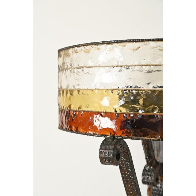 Brutalist Wrought Iron and Amber Glass Sconce attributed to Longobard, Italy, 1970s For Sale - Image 12 of 17