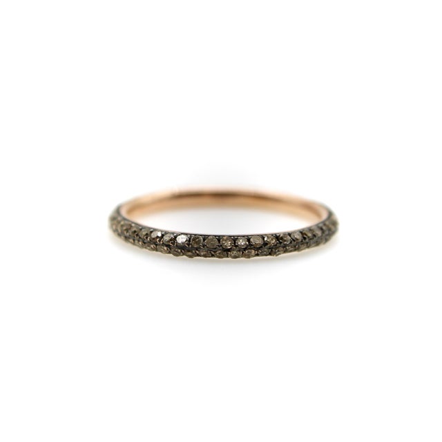 1990s Vintage Micro Pave Cognac Diamond Eternity Band in 10k Gold With Rhodium Finish, Size 8.25 For Sale - Image 5 of 8