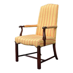 Vintage Hickory Chair Chippendale Mahogany High Back Open Arm Lolling Chair