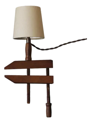 Wooden Handscrew Clamp Lamp With Shade by Understated Design Los Angeles