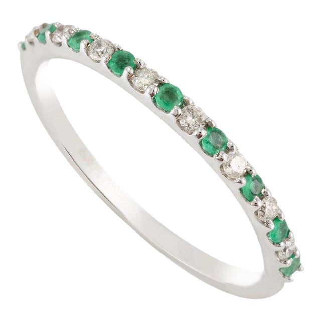 Minimalist Diamond and Emerald Pave Stackable Band Size 7 For Sale