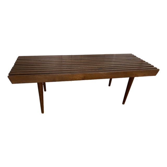 Vintage Mid Century Modern Yugoslavian Beech Wood Slat Coffee Table Bench MCM For Sale