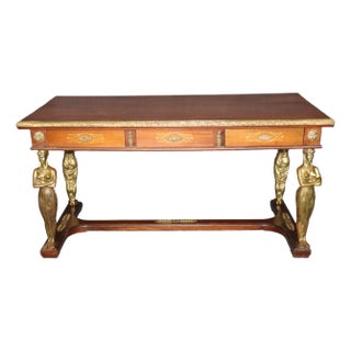 Antique French Empire Style Bronze Mounted Figural Partners Desk For Sale