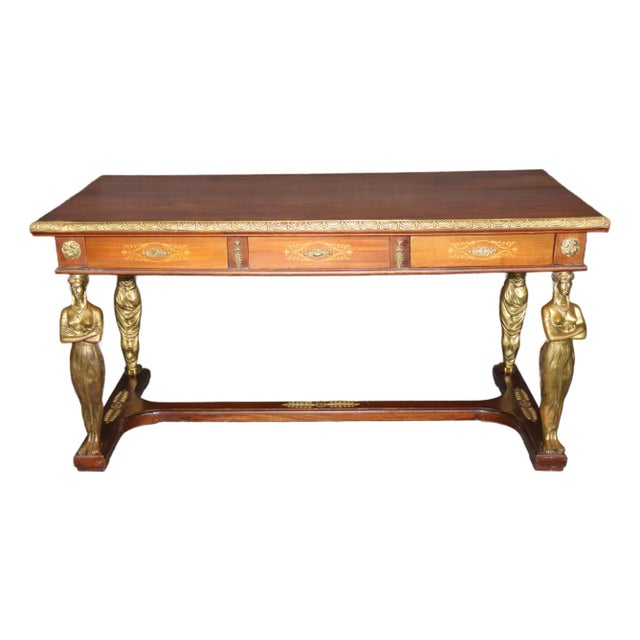 Antique French Empire Style Bronze Mounted Figural Partners Desk For Sale