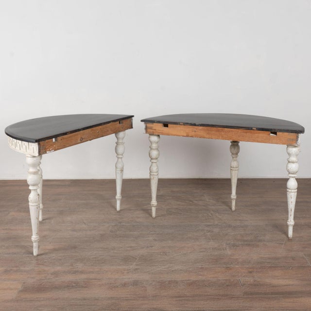 Pair, 19th Century Swedish Gustavian White Demi Lune Console Tables For Sale - Image 15 of 15