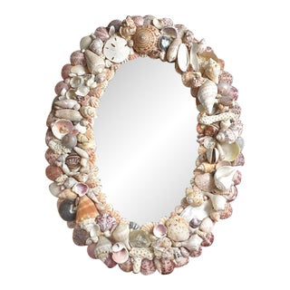 Coastal Oval Sea Shell Encrusted Wall Mirror For Sale