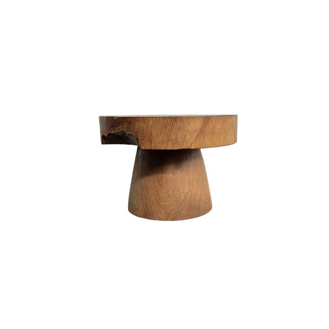 Reclaimed Solid Teak Wood Round Side Table, Modern Organic For Sale - Image 4 of 6
