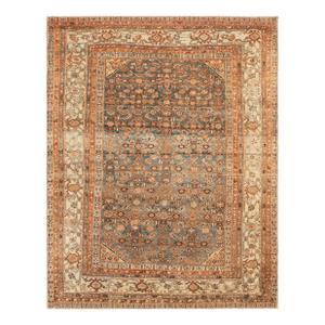Classic Sky Blue Background With Ivory Border Geometric Floral Desing Century Persian Malayer Rug